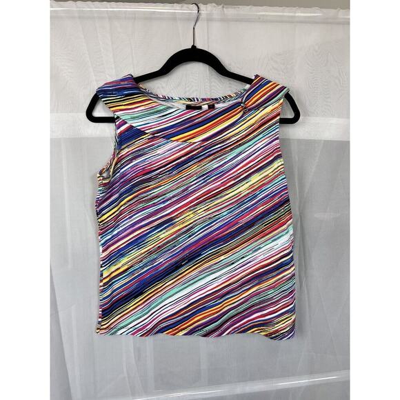 Y2K Rafaella rainbow stripe boat neck sleeveless top PM bold artsy - Picture 4 of 11